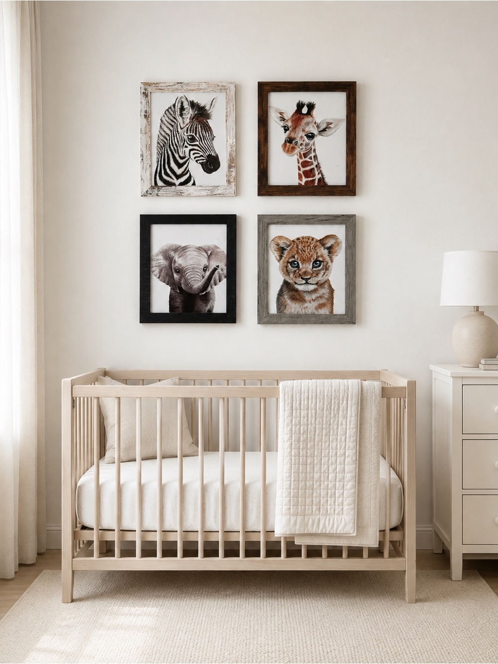 KIU Designs Safari Nursery Wall Art Set of 4 Framed 8x10 Zebra Lion Elephant Gir